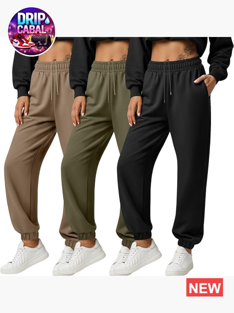 3 Pack High Waisted Joggers Sweatpants With Pockets, Baggy Lounge Trousers For